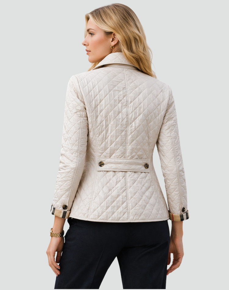Women's Buttoned Quilted Jacket with Shirt Collar and Pockets