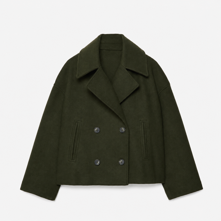 Women's Mid-Season Short Crossed Double-Breasted Jacket with Pockets