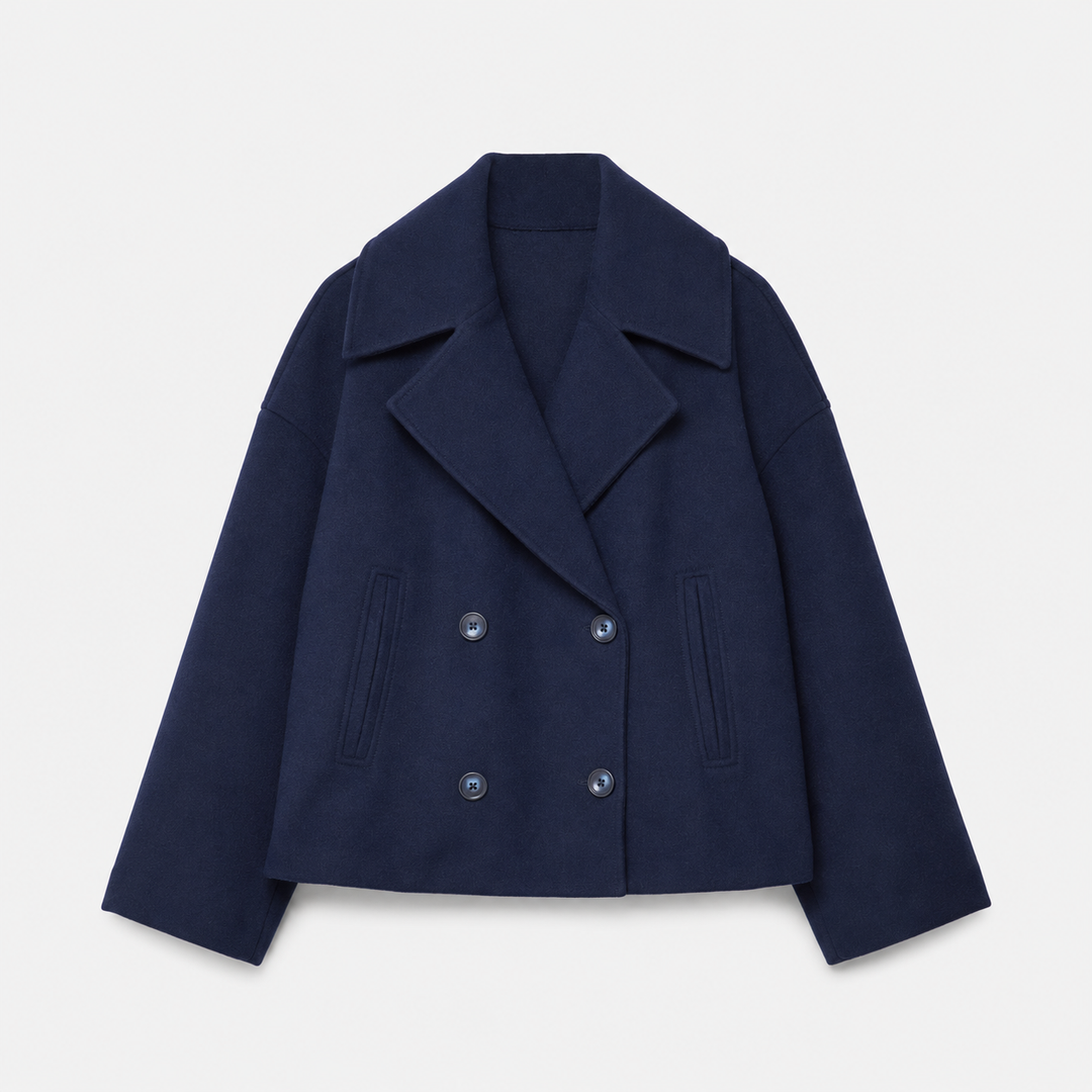 Women's Mid-Season Short Crossed Double-Breasted Jacket with Pockets