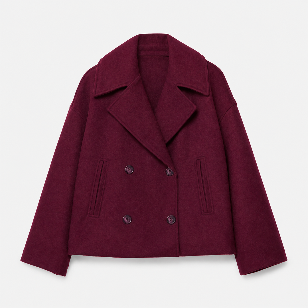 Women's Mid-Season Short Crossed Double-Breasted Jacket with Pockets