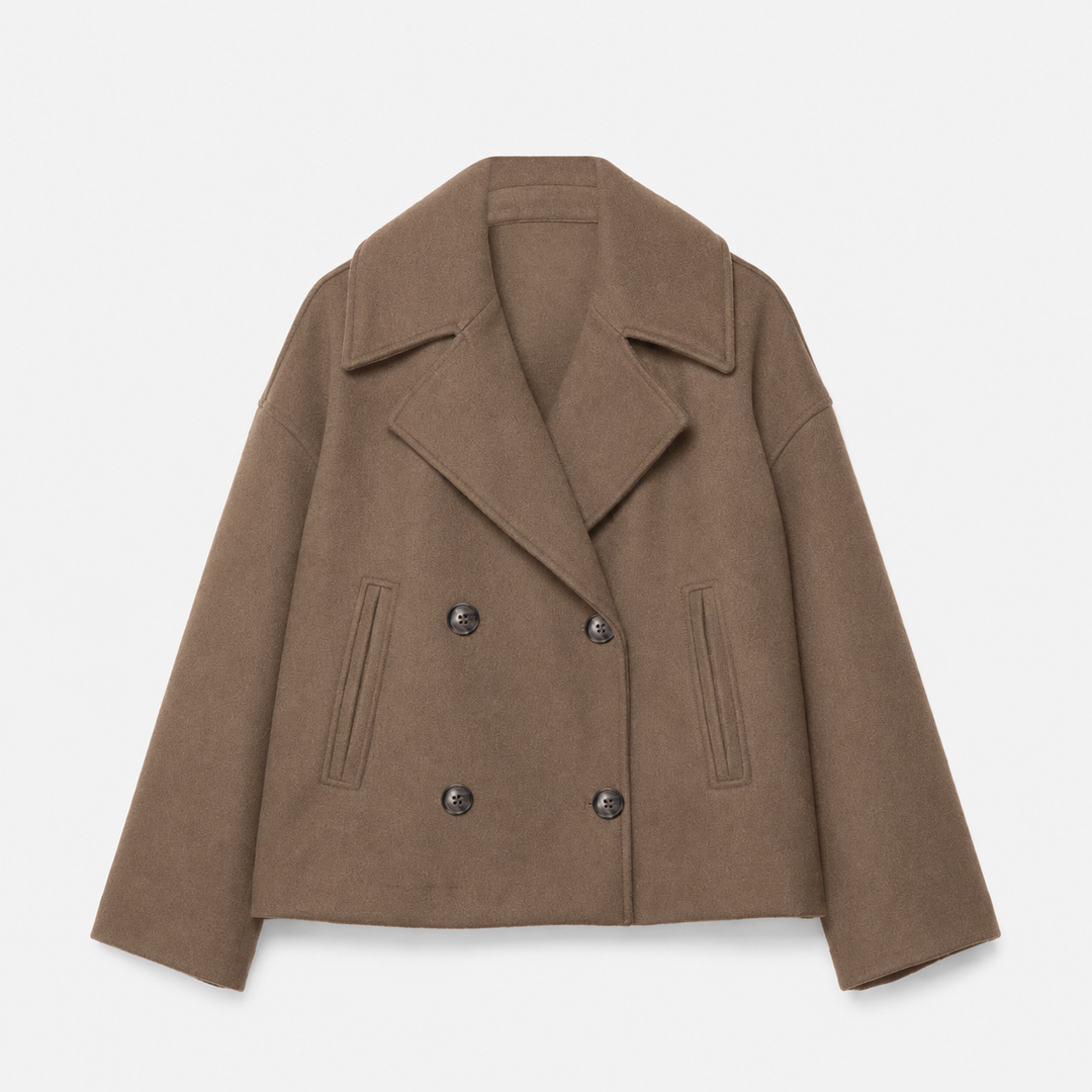 Women's Mid-Season Short Crossed Double-Breasted Jacket with Pockets