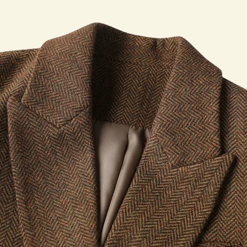 Women's Mid-Season Double-Breasted Tweed Jacket with Belt and 3/4 Sleeves