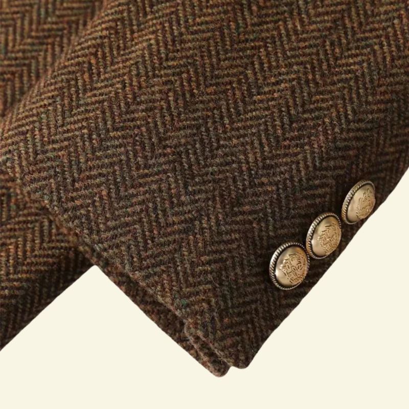 Women's Mid-Season Double-Breasted Tweed Jacket with Belt and 3/4 Sleeves