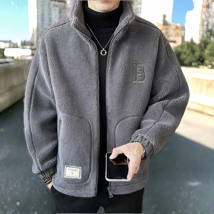 Men's Fleece Jacket with High Collar and Zipper Closure