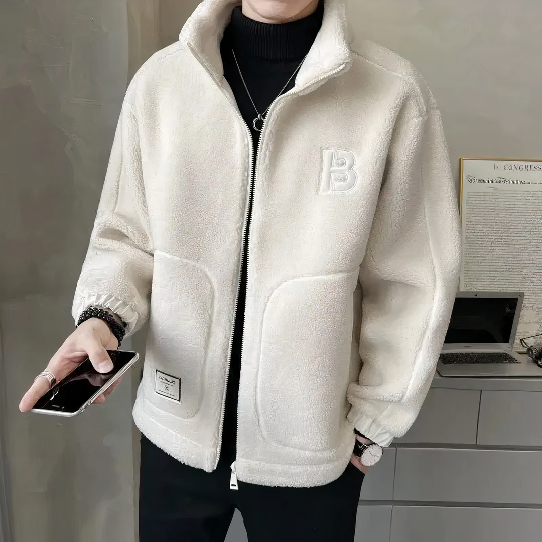 Men's Fleece Jacket with High Collar and Zipper Closure