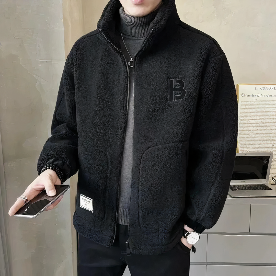 Men's Fleece Jacket with High Collar and Zipper Closure