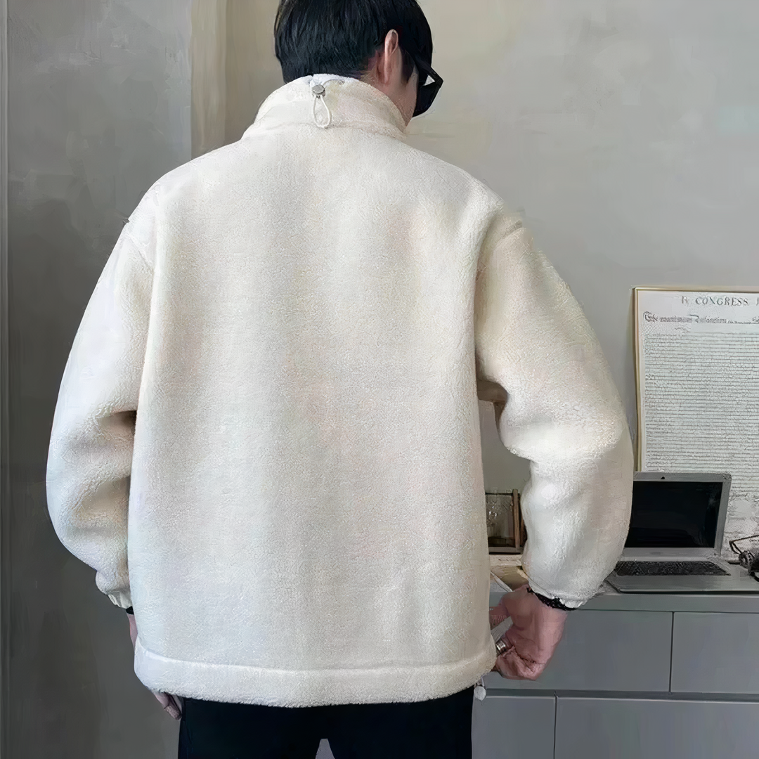 Men's Fleece Jacket with High Collar and Zipper Closure