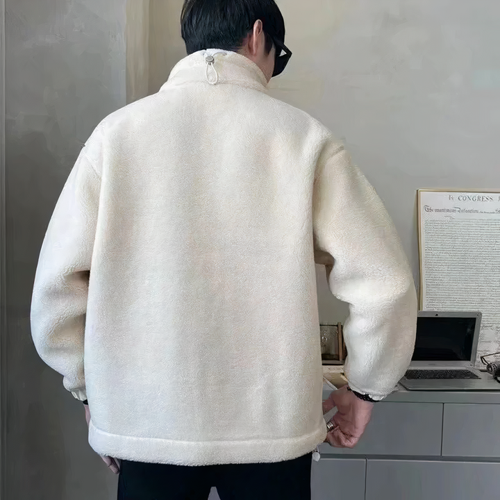 Men's Fleece Jacket with High Collar and Zipper Closure