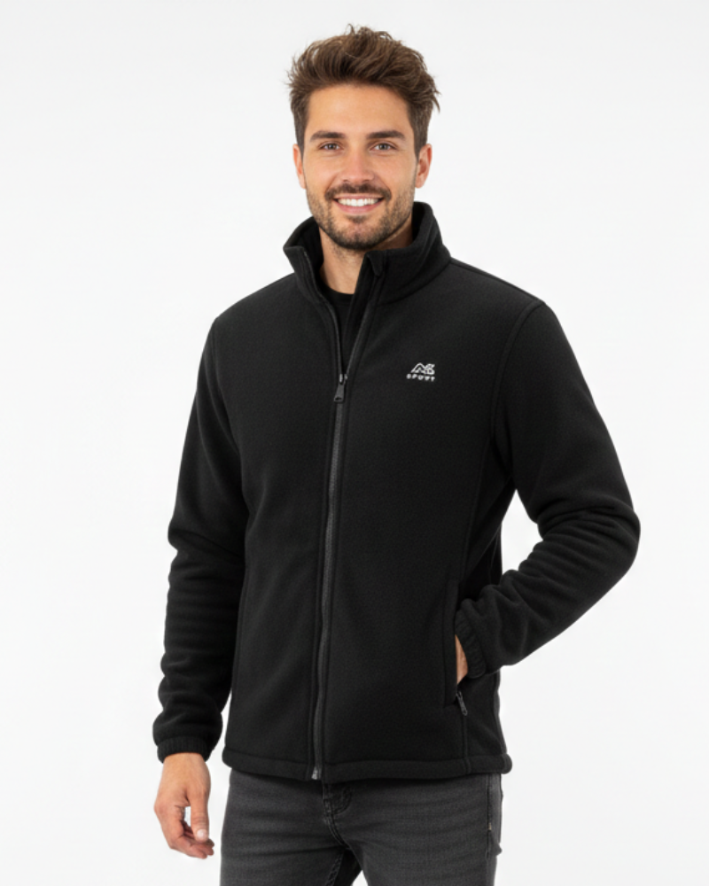 Men's Sherpa-Lined Fleece Jacket with High Collar and Zipper Closure