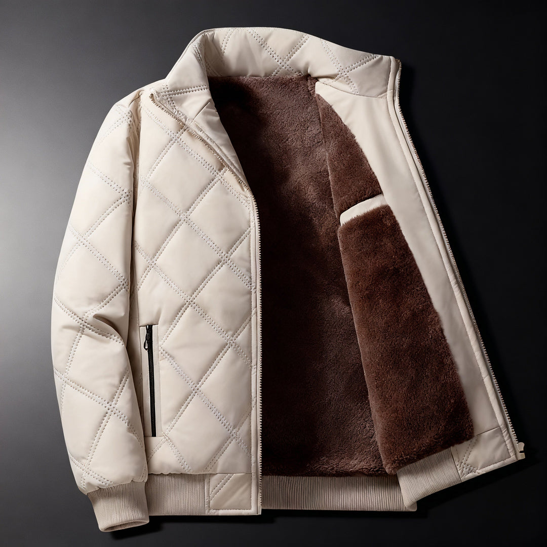 Men's Quilted Fleece Jacket with Windbreaker and Zipper Closure