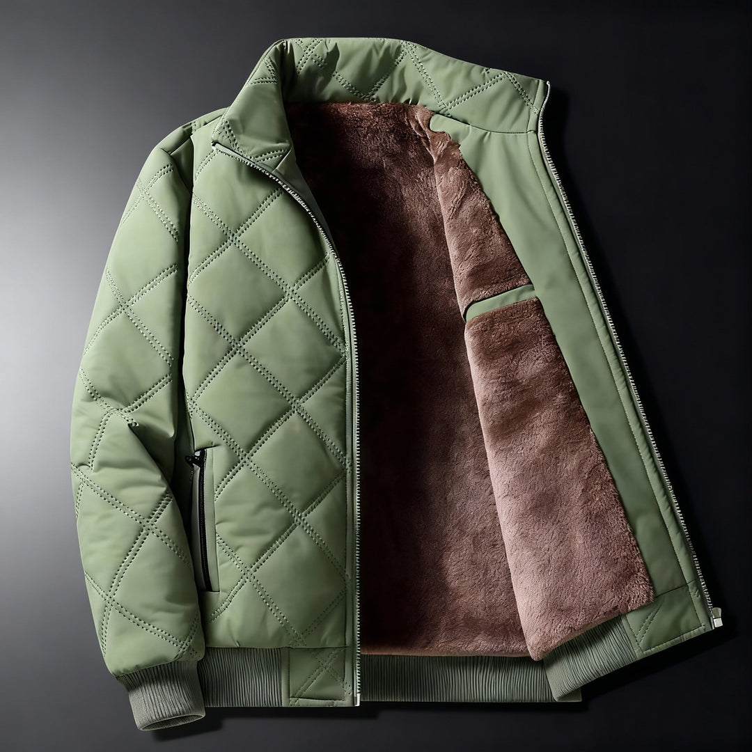 Men's Quilted Fleece Jacket with Windbreaker and Zipper Closure