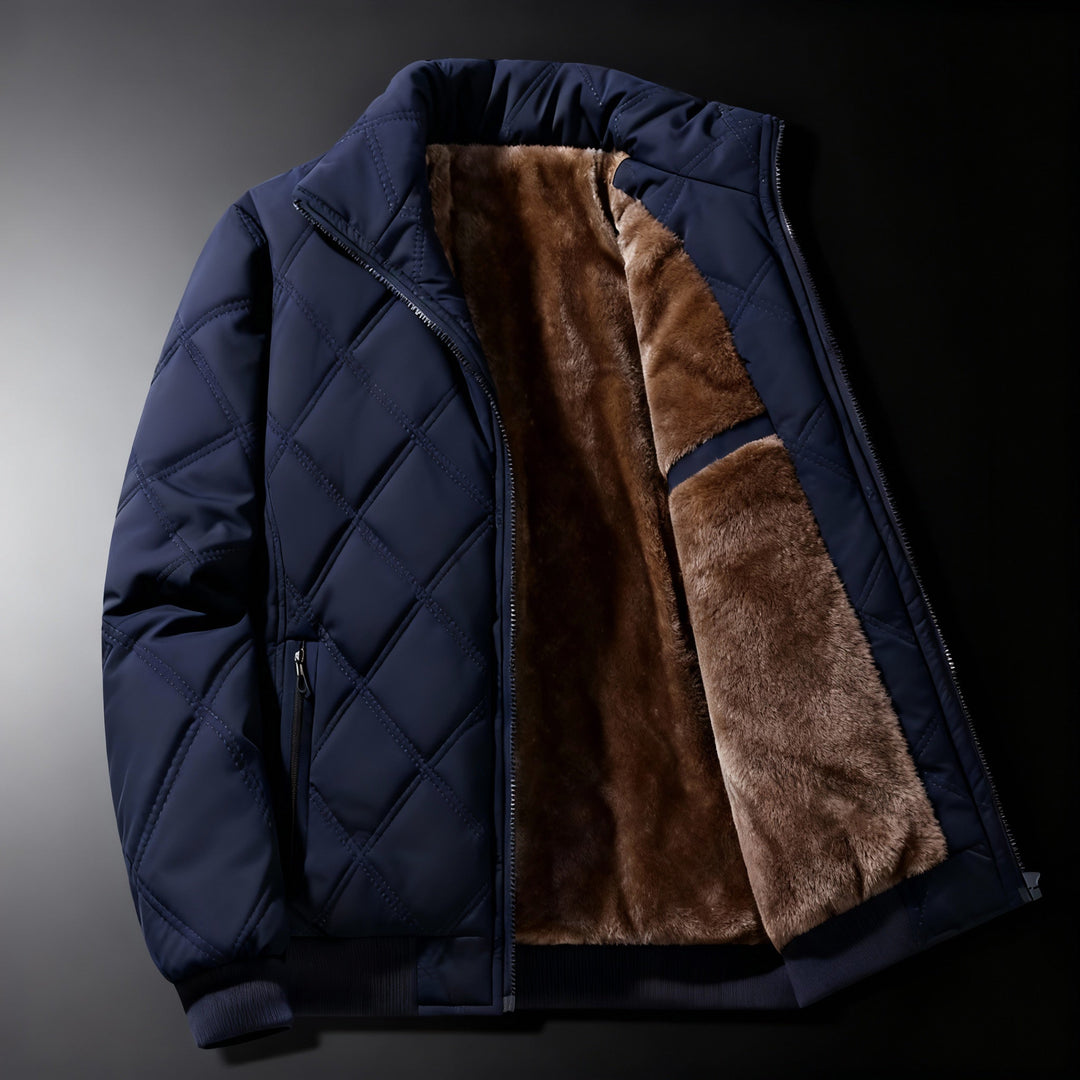 Men's Quilted Fleece Jacket with Windbreaker and Zipper Closure