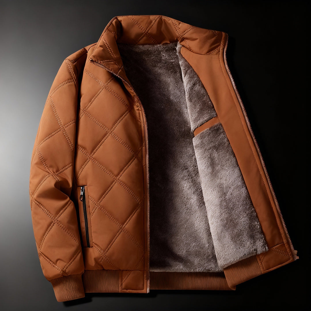 Men's Quilted Fleece Jacket with Windbreaker and Zipper Closure