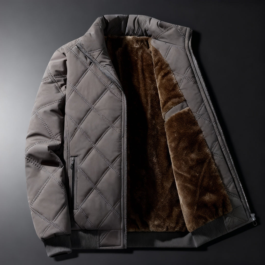 Men's Quilted Fleece Jacket with Windbreaker and Zipper Closure