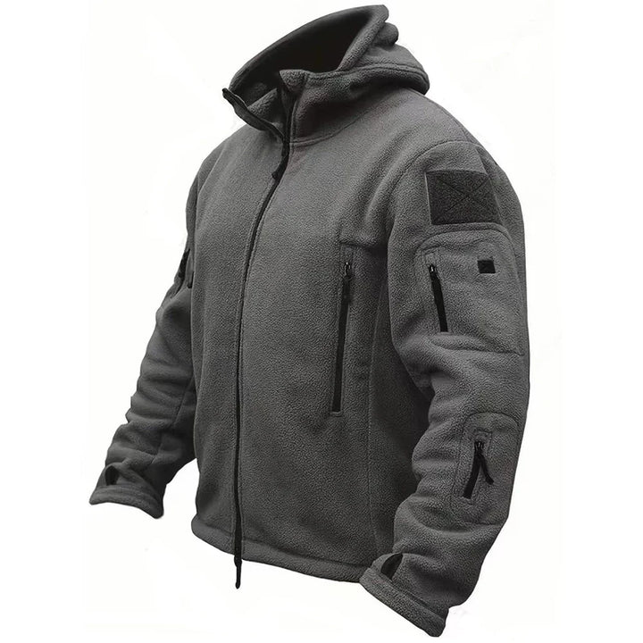 Men's Tactical Fleece Jacket with High Collar and Multi-Pockets