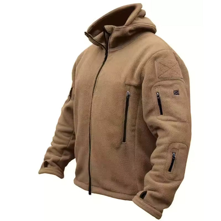 Men's Tactical Fleece Jacket with High Collar and Multi-Pockets