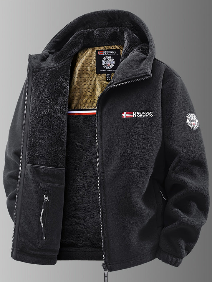 Men's Thermal Fleece Jacket with Hood and Windproof Design