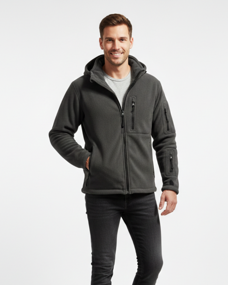 Men's Military Thermal Fleece Jacket with Hood and Pockets