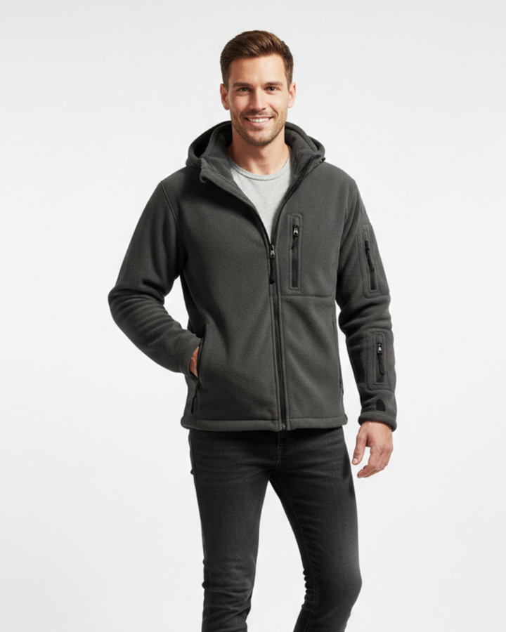 Men's Military Thermal Fleece Jacket with Hood and Pockets