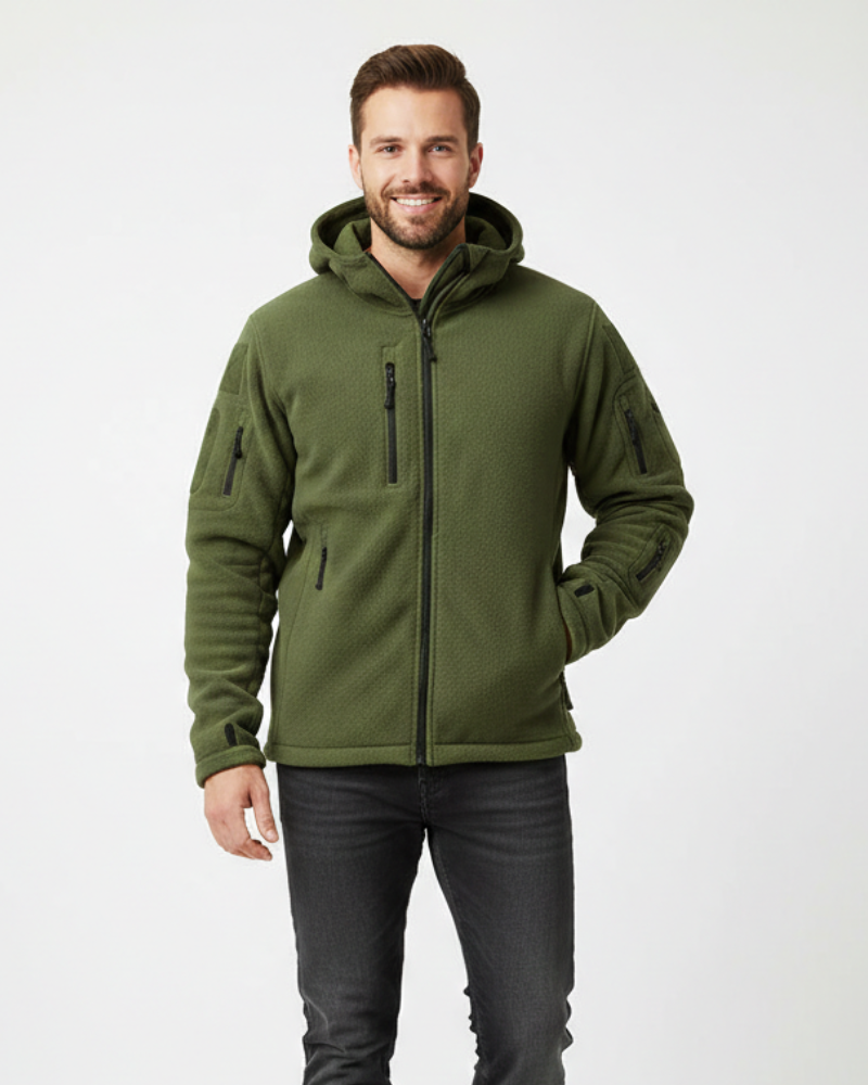 Men's Military Thermal Fleece Jacket with Hood and Pockets