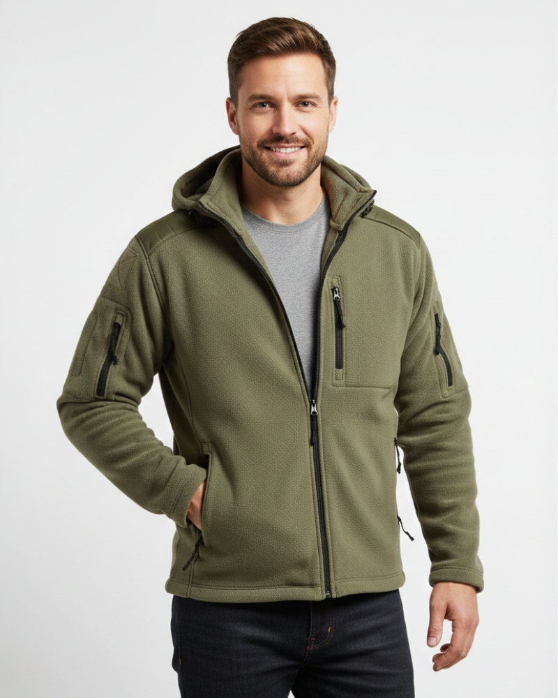 Men's Military Thermal Fleece Jacket with Hood and Pockets
