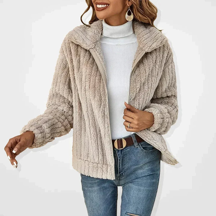 Zipped Teddy Jacket for Women with Collar