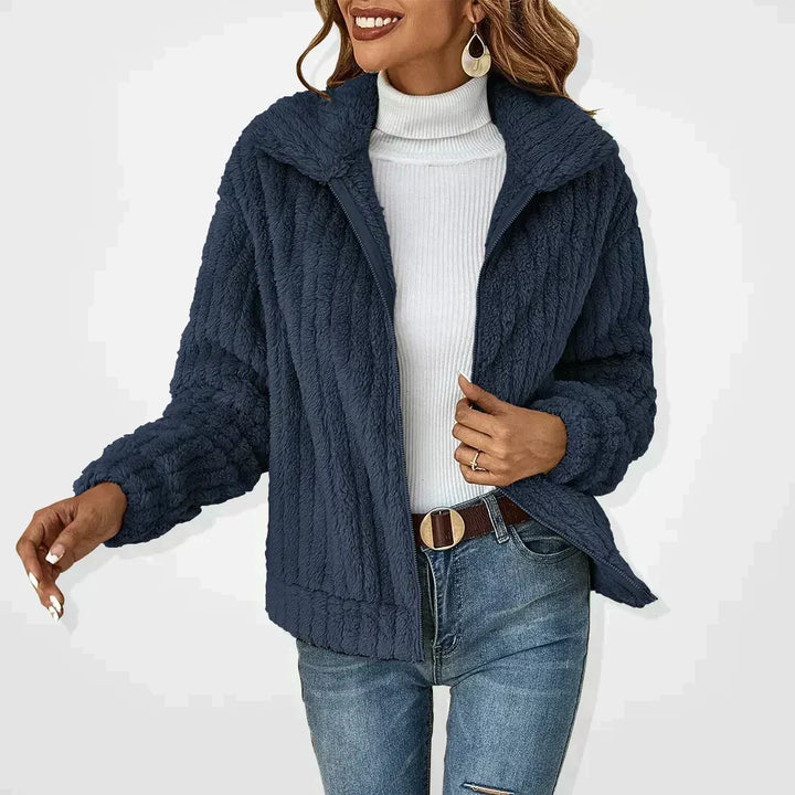 Zipped Teddy Jacket for Women with Collar