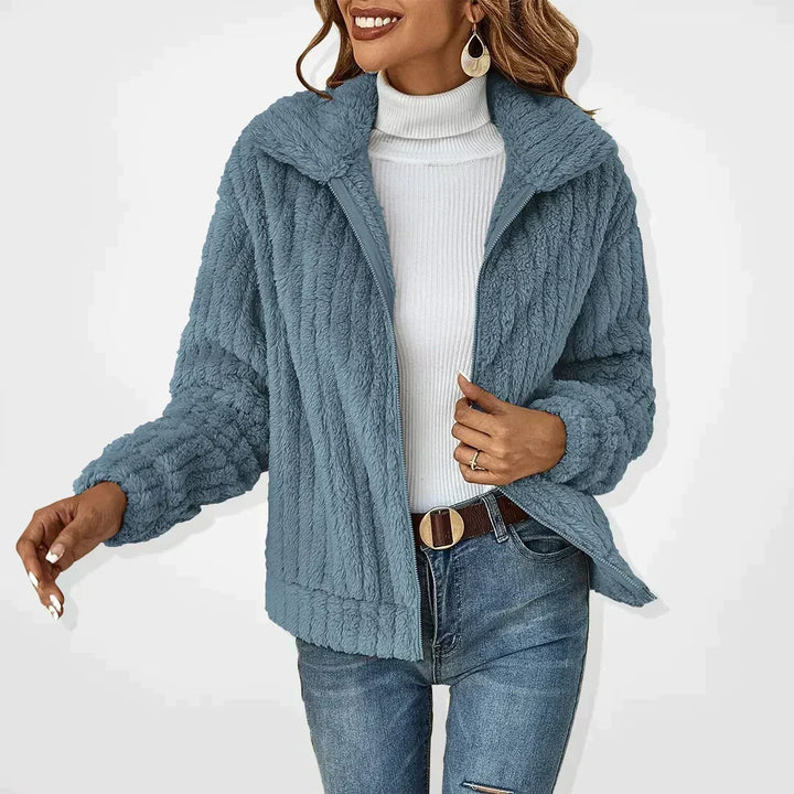 Zipped Teddy Jacket for Women with Collar