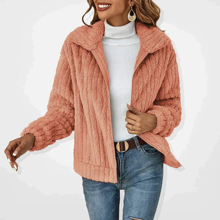 Zipped Teddy Jacket for Women with Collar