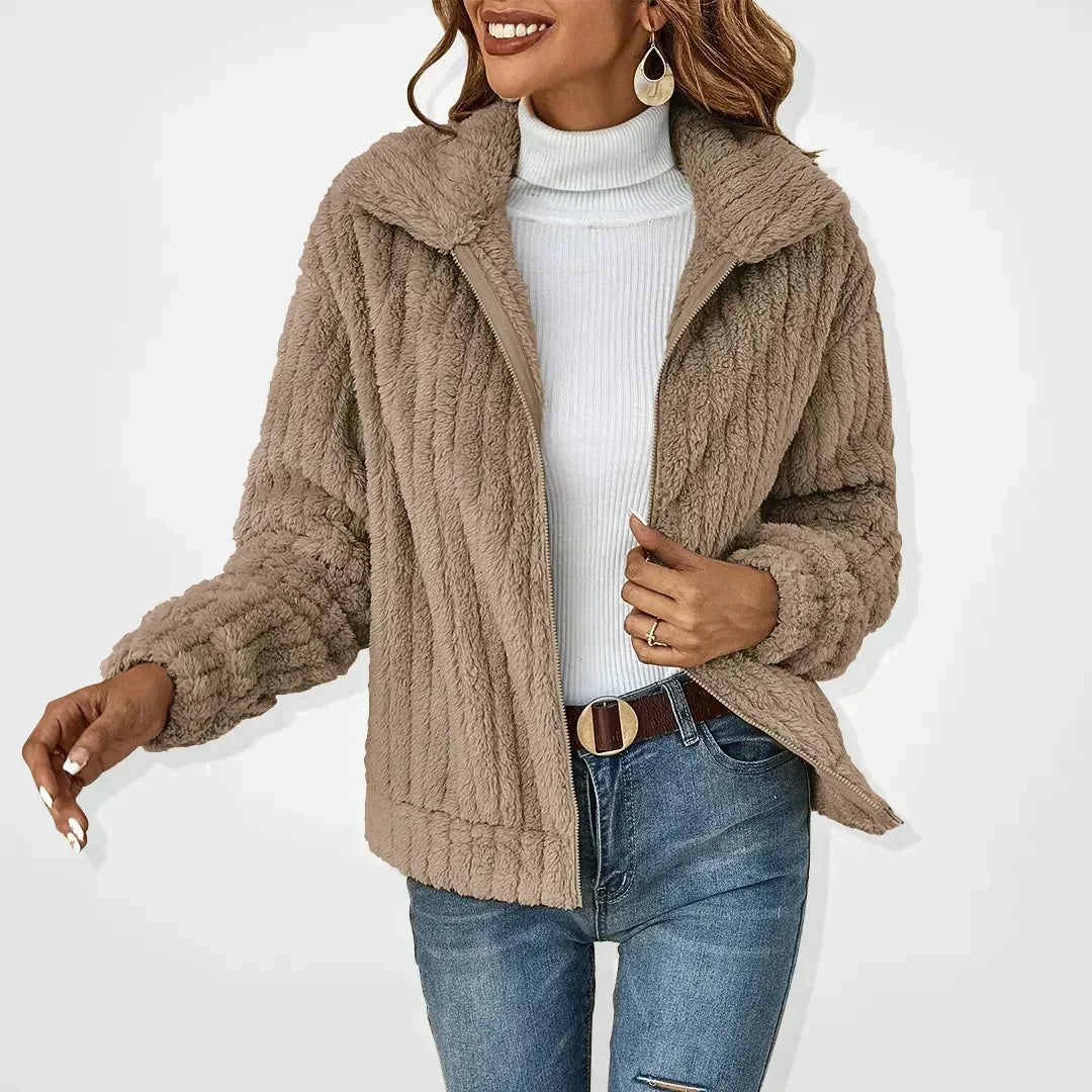 Zipped Teddy Jacket for Women with Collar