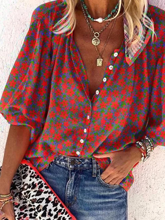 Pia - Floral Blouse with Vintage Buttons