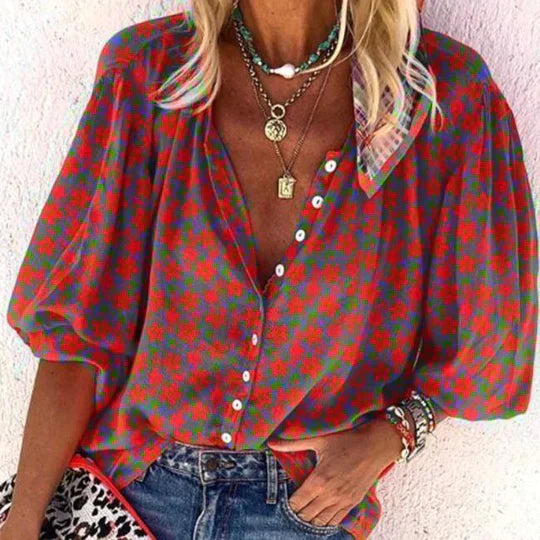 Pia - Floral Blouse with Vintage Buttons