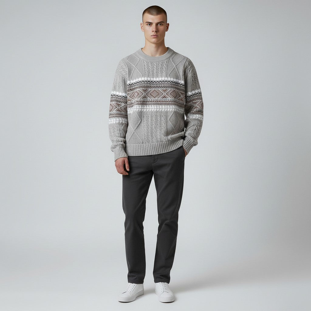 Hayo Winter Knitted Sweater in Tribal Style, view 8 - Elena Harper