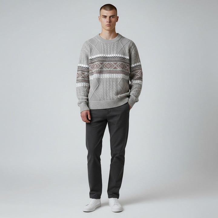 Hayo Winter Knitted Sweater in Tribal Style, view 8 - Elena Harper