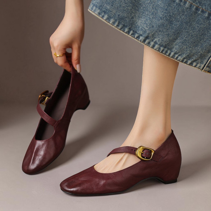 Women's Round Toe Leather Mary Jane Flats Quira - Elena Harper