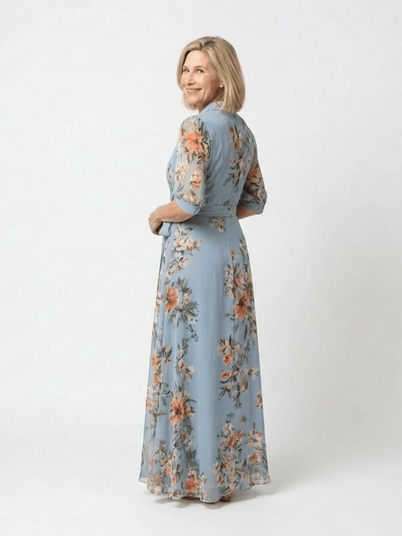 Emma & Rose Cape Town Elowen™ V Neck Maxi Dress, flowing fabric, sleeveless design, elegant silhouette, perfect for summer occasions.