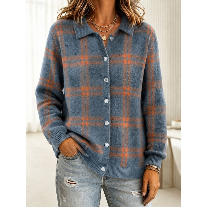 Rosalind Classic Plaid Button Cardigan, view 6 - Elena Harper