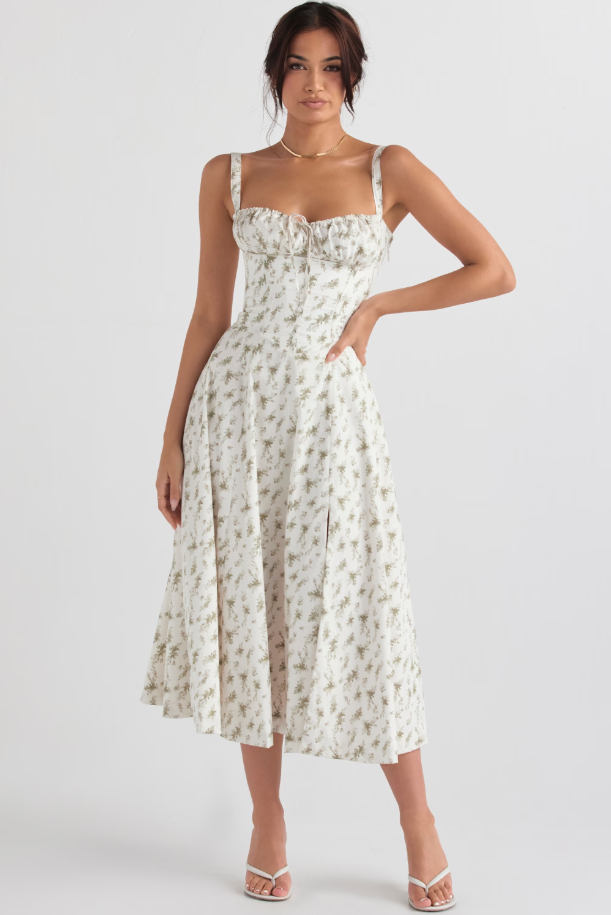 Women's Lace-Up Corset Midi Dress for Elegant Style