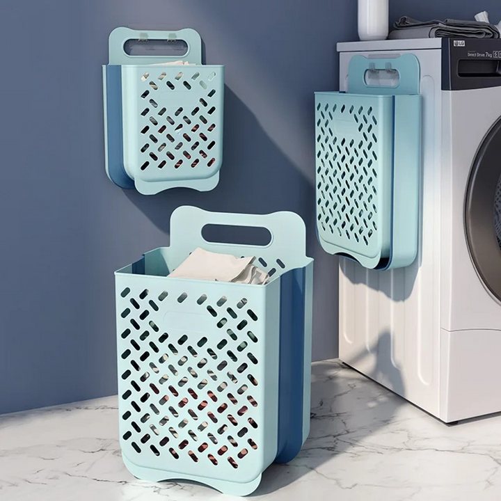 Wall-Mounted Foldable Laundry Basket with Mesh Design