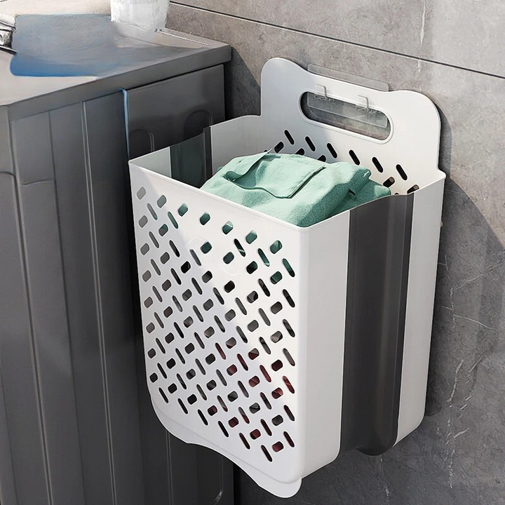 Wall-Mounted Foldable Laundry Basket with Mesh Design