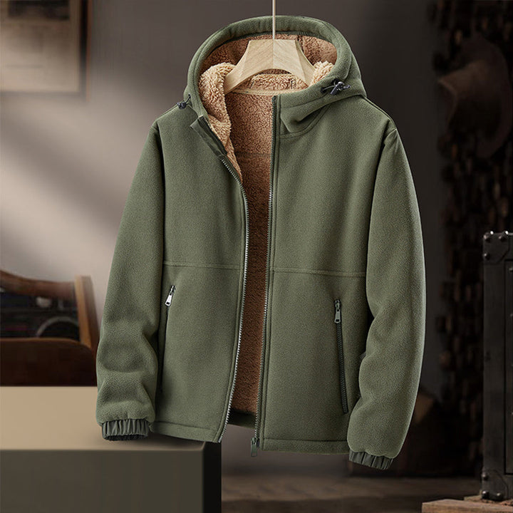 Premium Fleece Winter Jacket for Men – Hood and Zippered Pockets