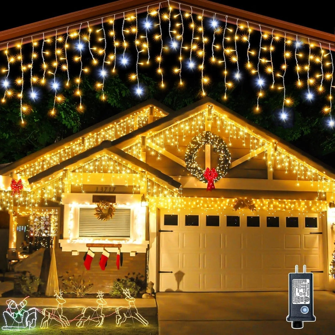Warm White LED Christmas Icicle String Lights With Flickering Effect
