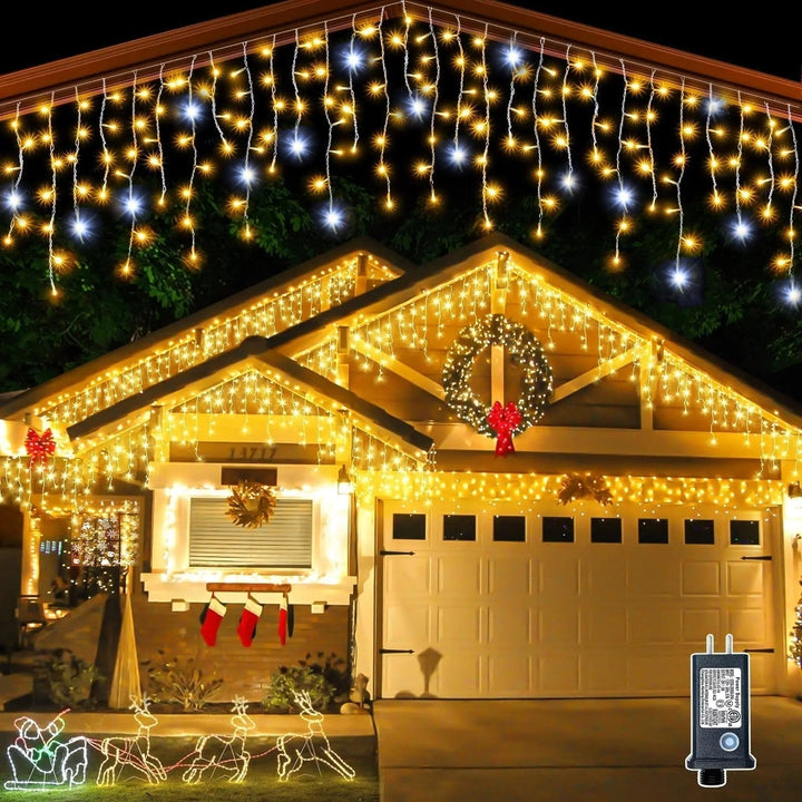 Warm White LED Christmas Icicle String Lights With Flickering Effect