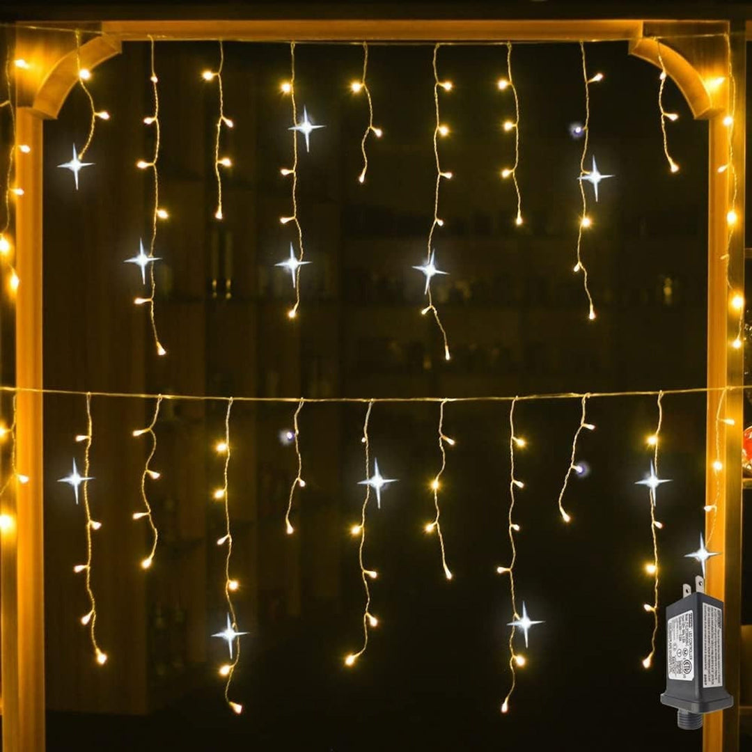 Warm White LED Christmas Icicle String Lights With Flickering Effect