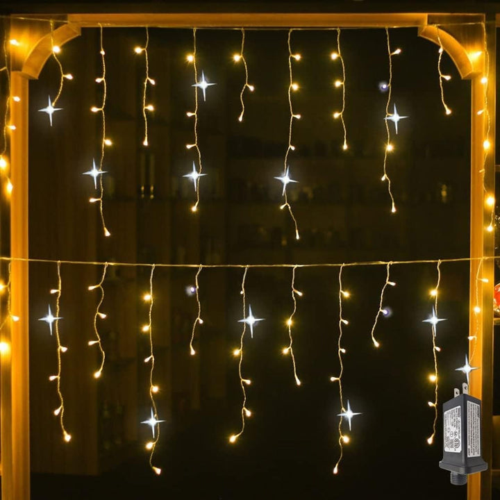 Warm White LED Christmas Icicle String Lights With Flickering Effect
