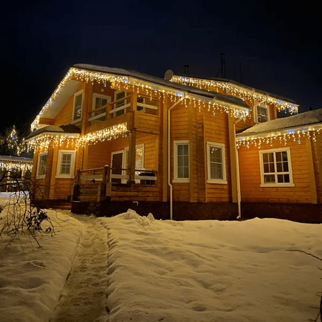 Warm White LED Christmas Icicle String Lights With Flickering Effect