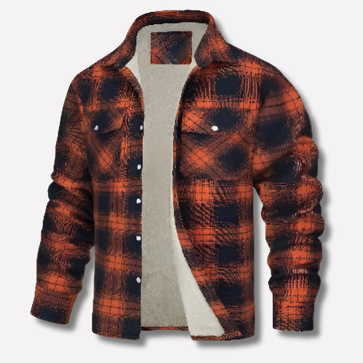 Warm Men's Shirt Jacket with Checked Pattern