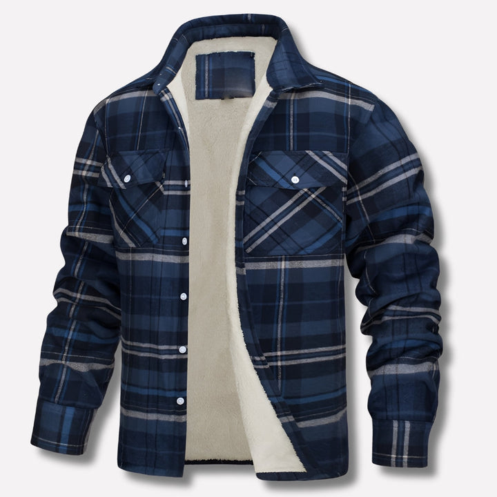 Warm Men's Shirt Jacket with Checked Pattern