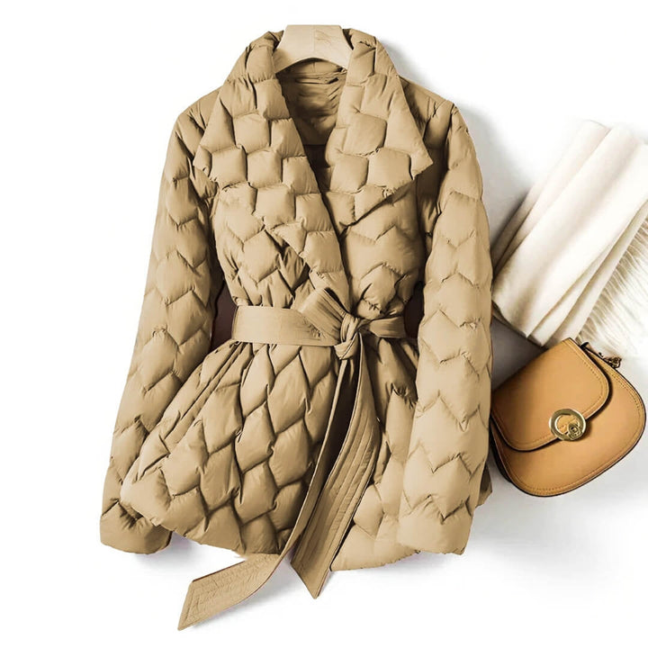Water-Repellent Padded Down Jacket with Waist Tie for Women