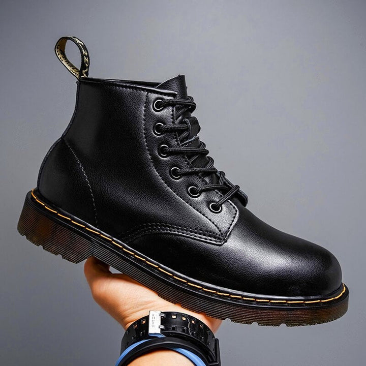 Water-Repellent Leather Lace-Up Boots with Non-Slip Sole for Men